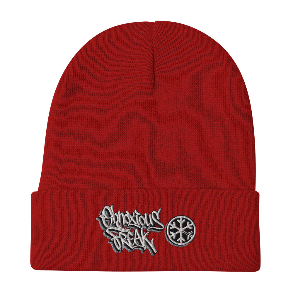 Red-Obnoxious Freak Graffiti Beanie Hat from B.Different Clothing, flatview, graffiti-inspired streetwear