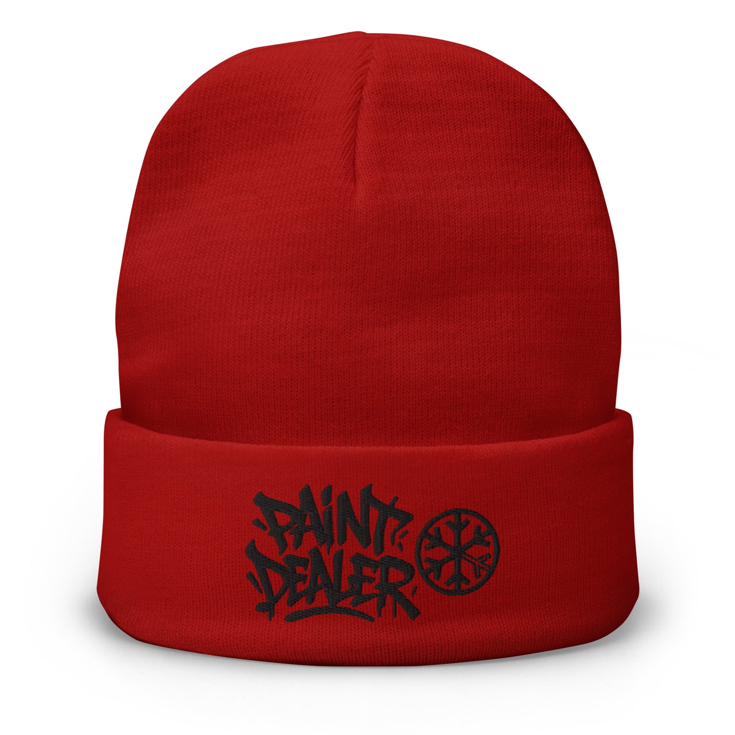 Red-Paint Dealer Graffiti Tag Beanie Hat from B.Different Clothing, front view, graffiti-inspired streetwear