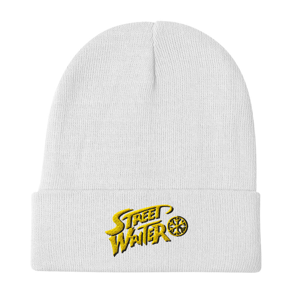 White-Street Writer Graffiti Beanie Hat from B.Different Clothing, flat view, graffiti-inspired streetwear