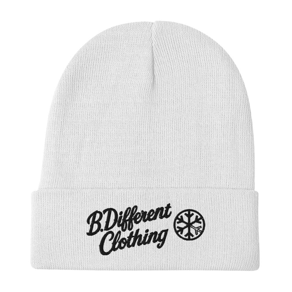 White-The League Beanie Hat from B.Different Clothing, flat view, graffiti-inspired streetwear