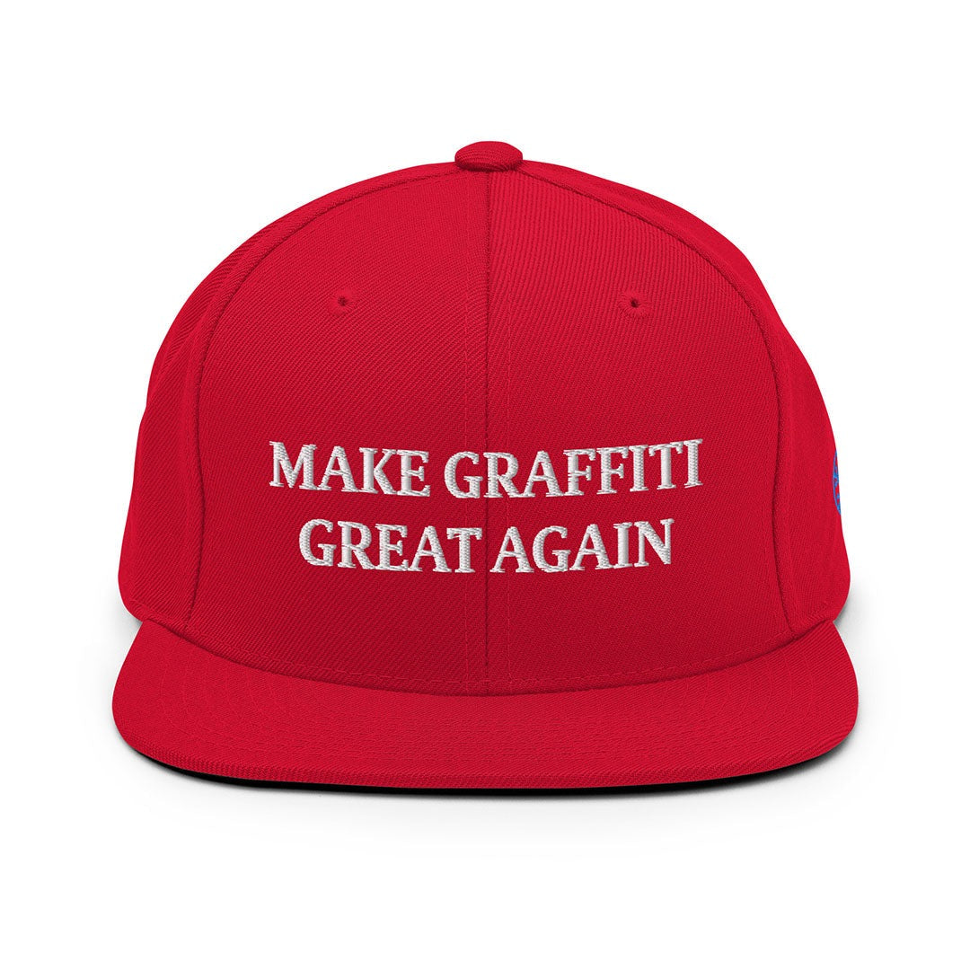 make graffiti great again snapback red by b.different clothing graffiti and street art inspired streetwear brand for weirdos, misfits, and outcasts.