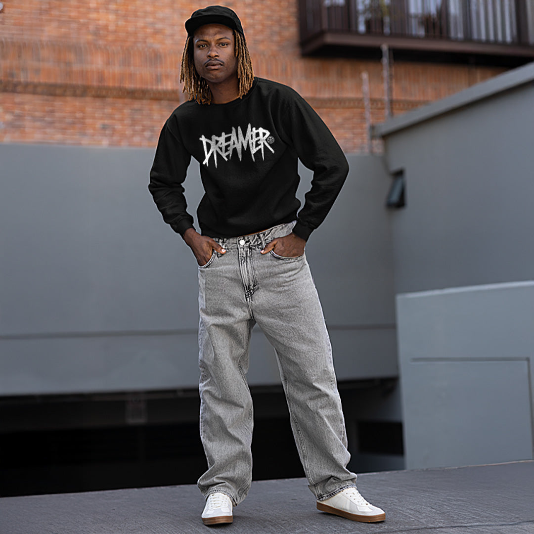 Black-Dreamer Graffiti Tag Sweatshirt from B.Different Clothing, male model, graffiti-inspired streetwear