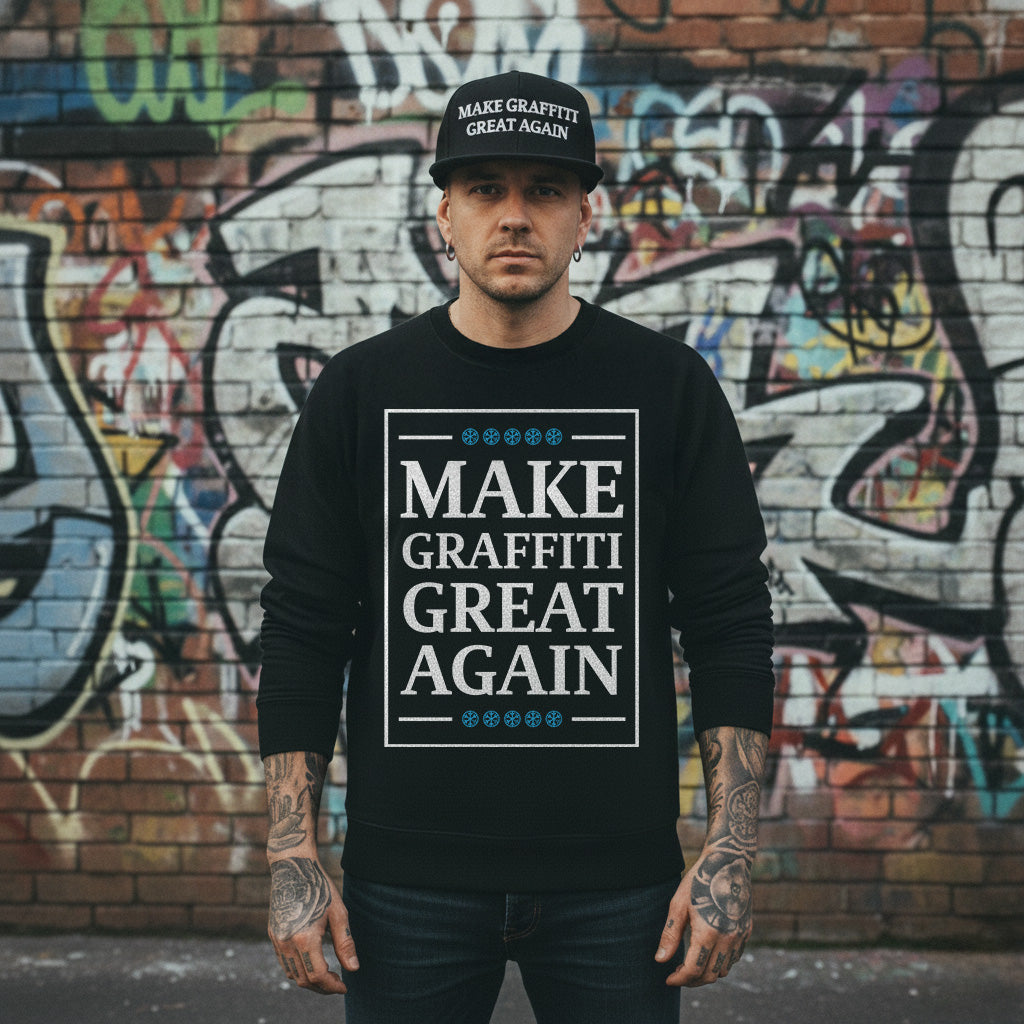 Black-Make Graffiti Great Again Snapback Hat from B.Different Clothing, male model, graffiti-inspired streetwear