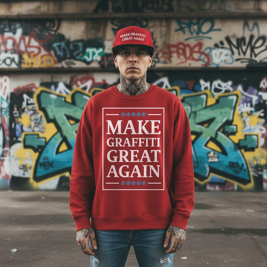 Red-Make Graffiti Great Again Snapback Hat from B.Different Clothing, male model, graffiti-inspired streetwear
