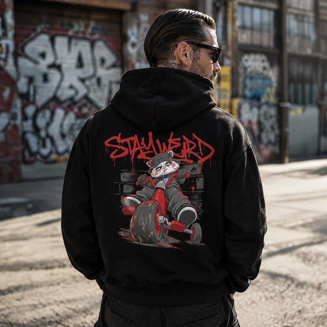Black-Raks The Puppet Graffiti Hoodie by Emti from B.Different Clothing, male model, graffiti-inspired streetwear, oversized heavyweight