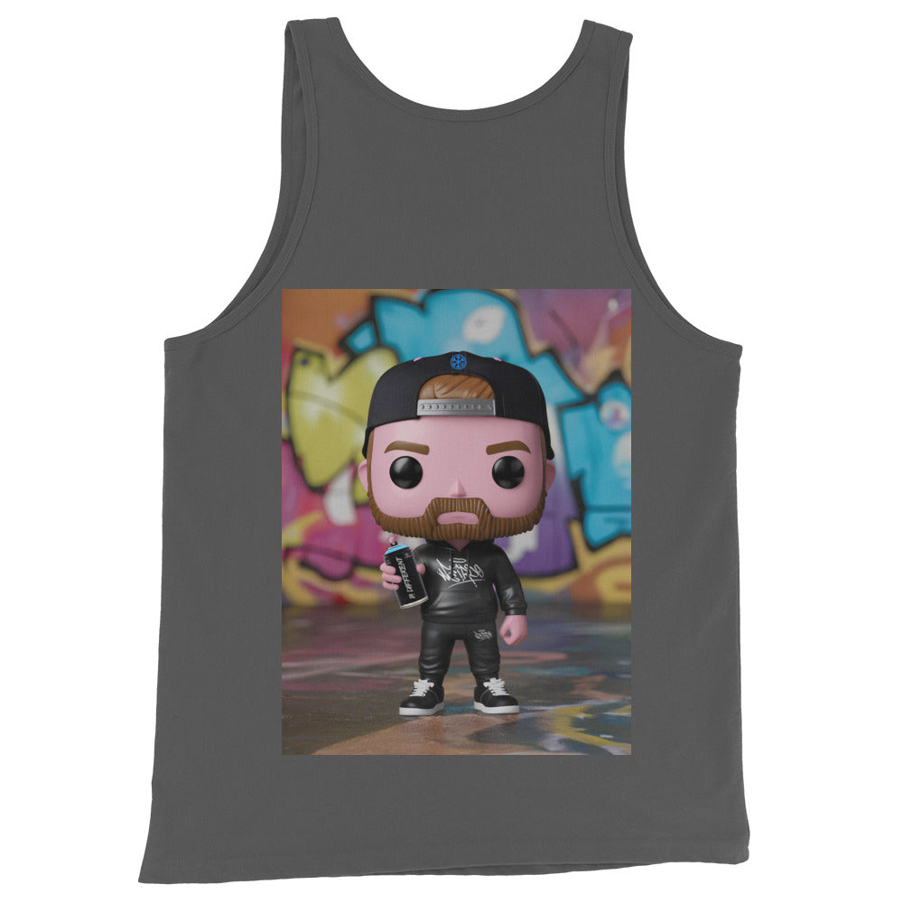 back of graffiti artist vinyl figure tank top dark gray by B.Different Clothing graffiti street art inspired streetwear brand