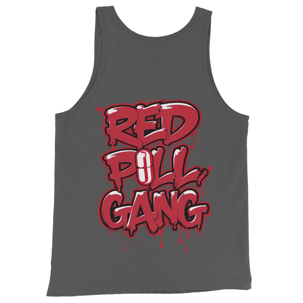 back of red pill gang tank top dark gray B.Different Clothing graffiti street art inspired independent streetwear brand