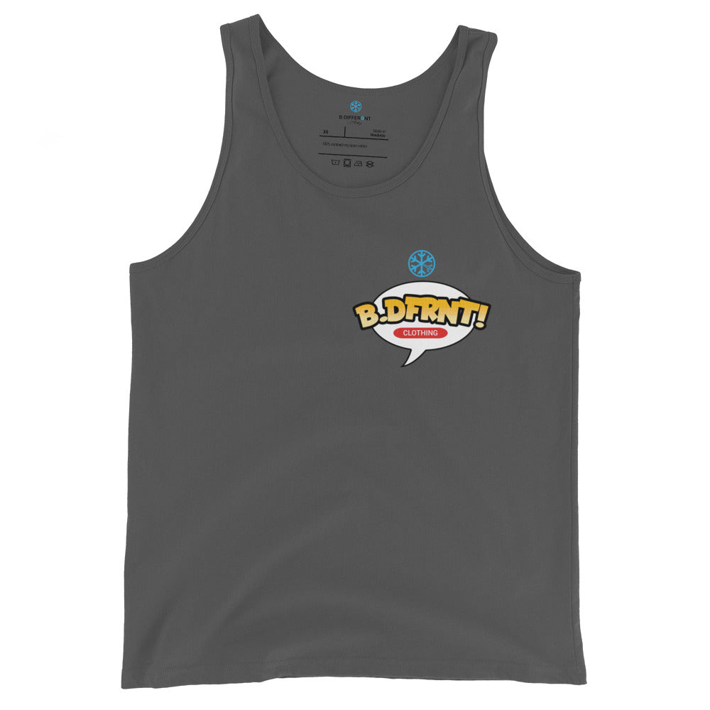 front of graffiti artist vinyl figure tank top dark gray by B.Different Clothing graffiti street art inspired streetwear brand