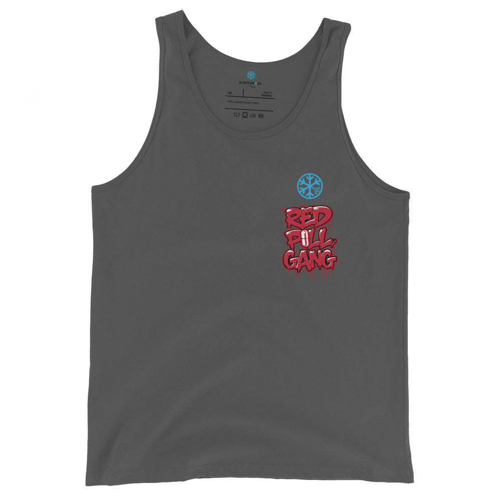 front of red pill gang tank top dark gray B.Different Clothing graffiti street art inspired independent streetwear brand