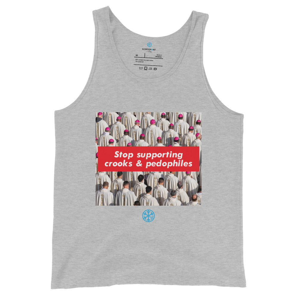 Gray-Vatican Crooks Tank Top from B.Different Clothing, front view, graffiti-inspired streetwear