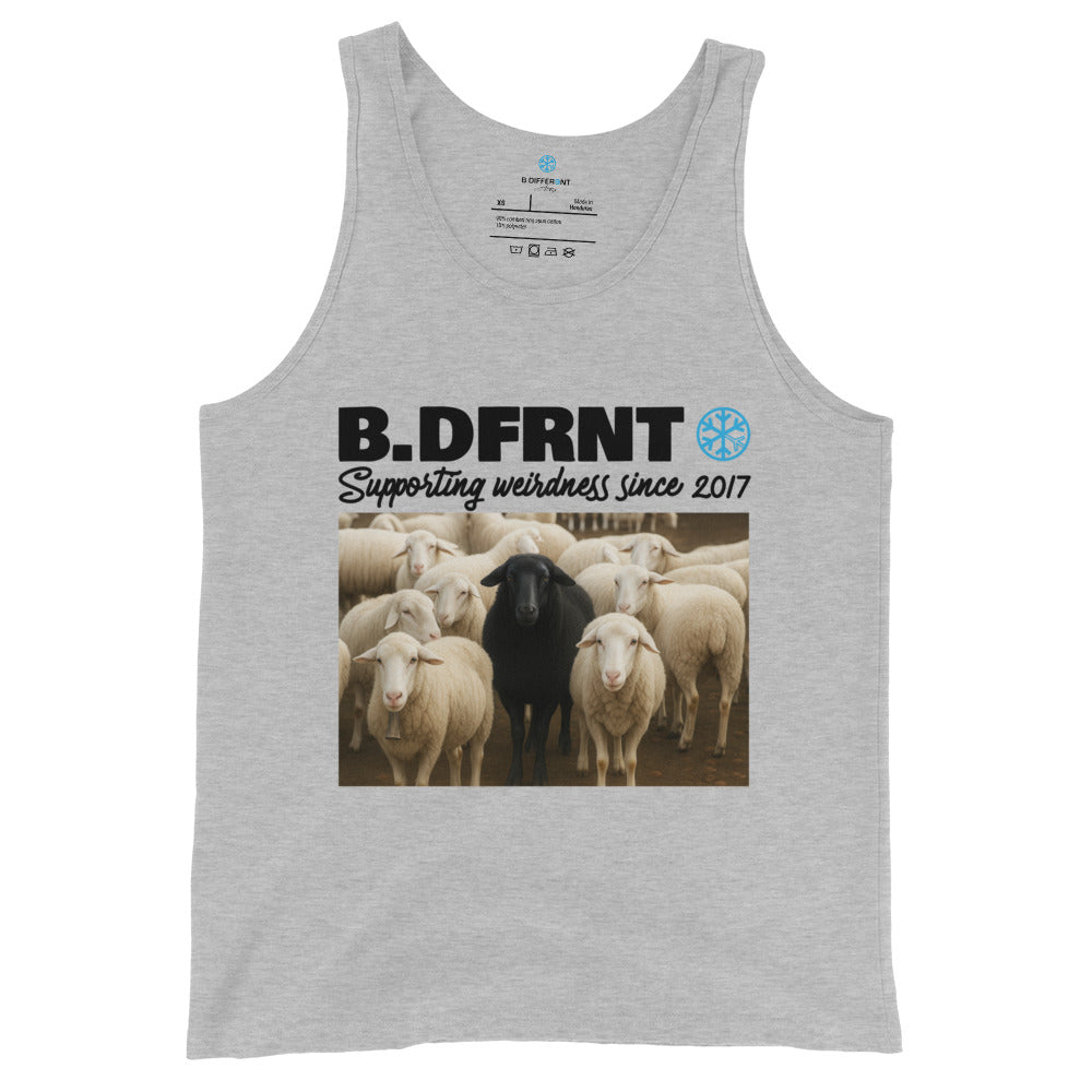Gray-Black Sheep Tank Top from B.Different Clothing, front view, graffiti-inspired streetwear