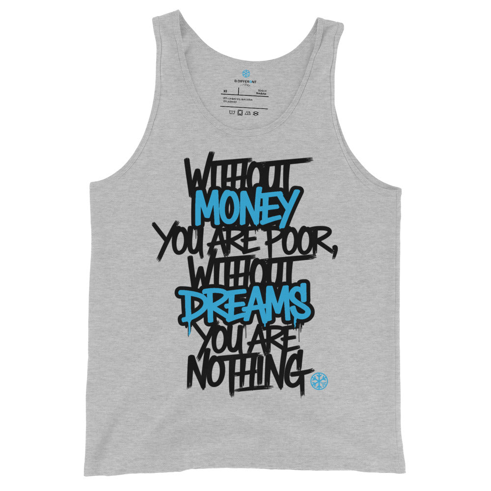 Gray-Without Dreams You Are Nothing Graffiti Tank Top from B.Different Clothing, front view, graffiti-inspired streetwear