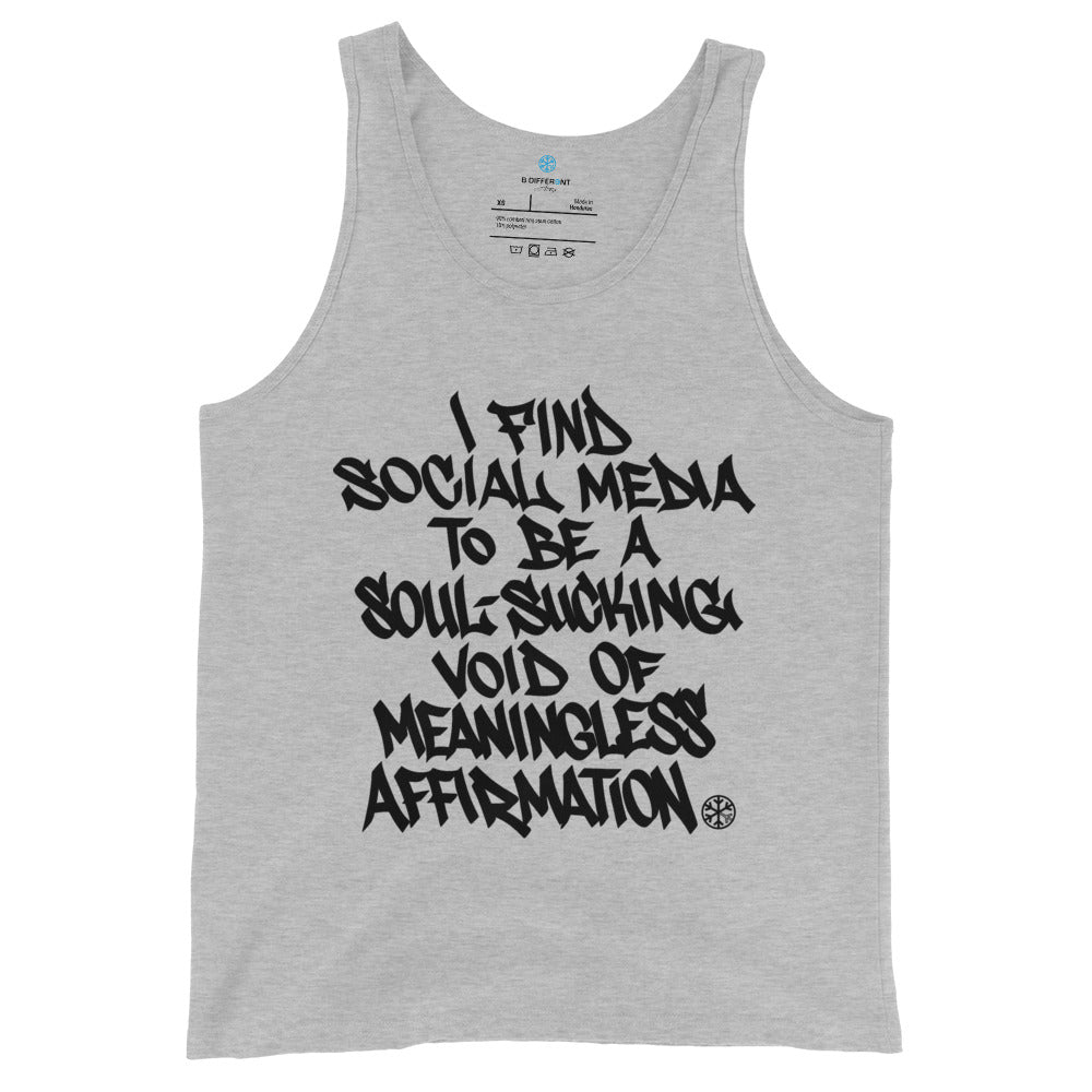 Gray-Social Media Graffiti Tag Tank Top from B.Different Clothing, front view, graffiti-inspired streetwear