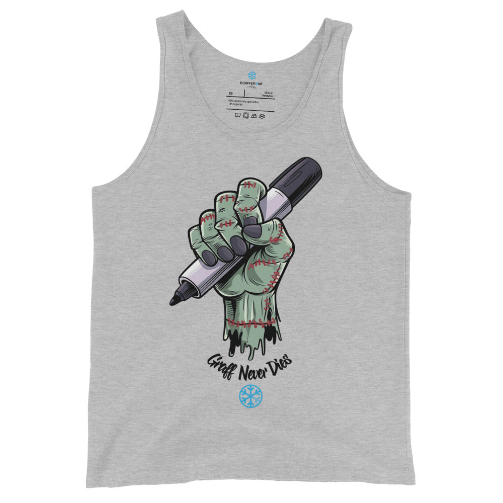 Gray-Thing Graffiti Tank Top from B.Different Clothing, front view, graffiti-inspired streetwear
