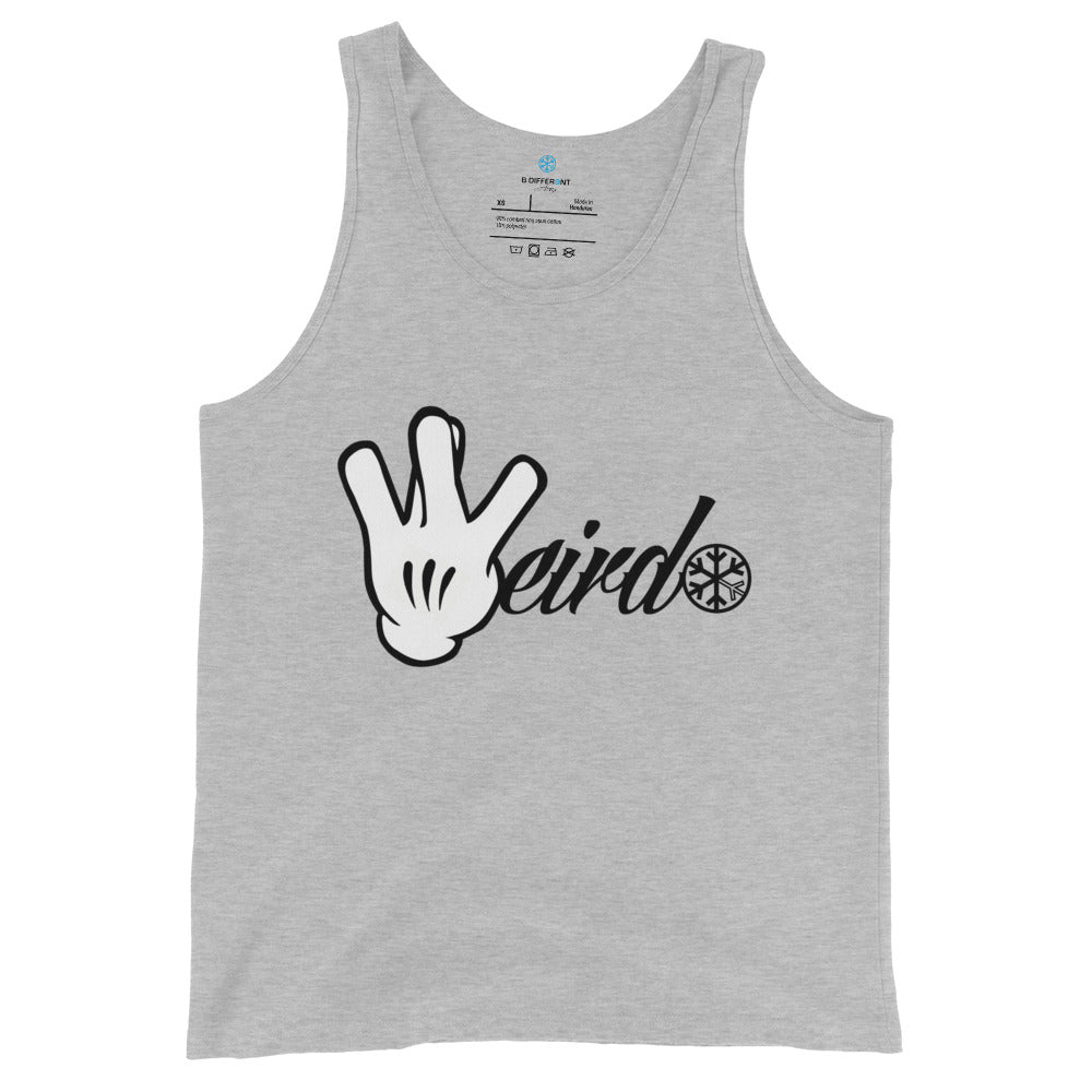Gray-Weirdo Hand Sign Tank Top from B.Different Clothing, front view, graffiti-inspired streetwear