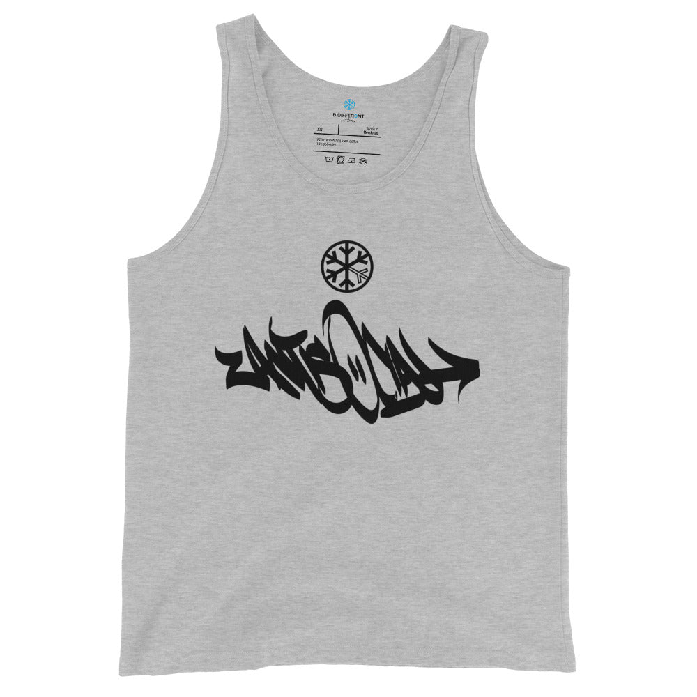 Gray-Antisocial Graffiti Tag Tank Top from B.Different Clothing, front view, graffiti-inspired streetwear
