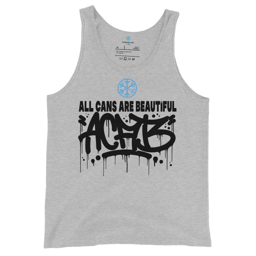 Gray-Acab Graffiti Tag Tank Top from B.Different Clothing, front view, graffiti-inspired streetwear