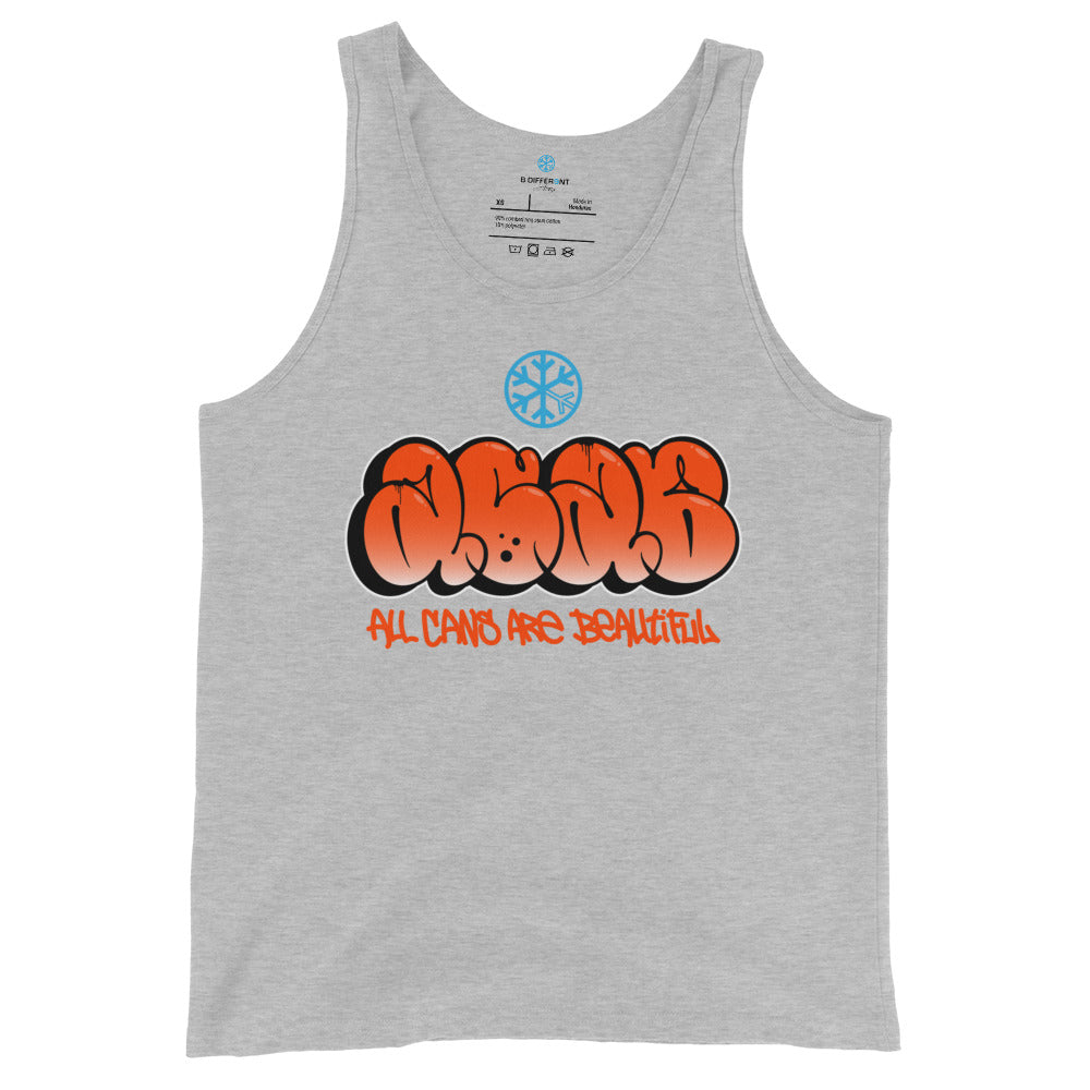 Gray-ACAB Graffiti Throw-up Tank Top from B.Different Clothing, front view, graffiti-inspired streetwear