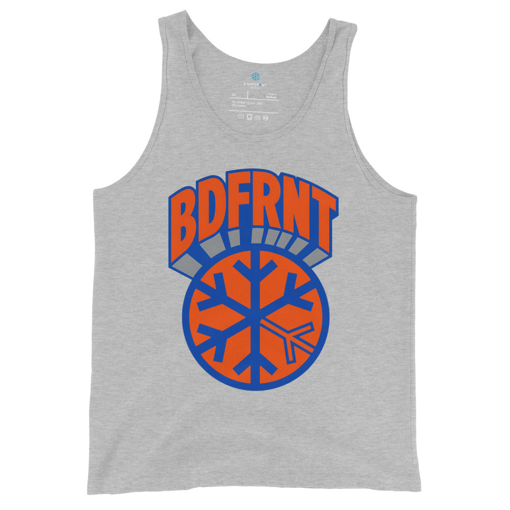 Gray-BDFRNT Logo 1989 Tank Top from B.Different Clothing, front view, graffiti-inspired streetwear