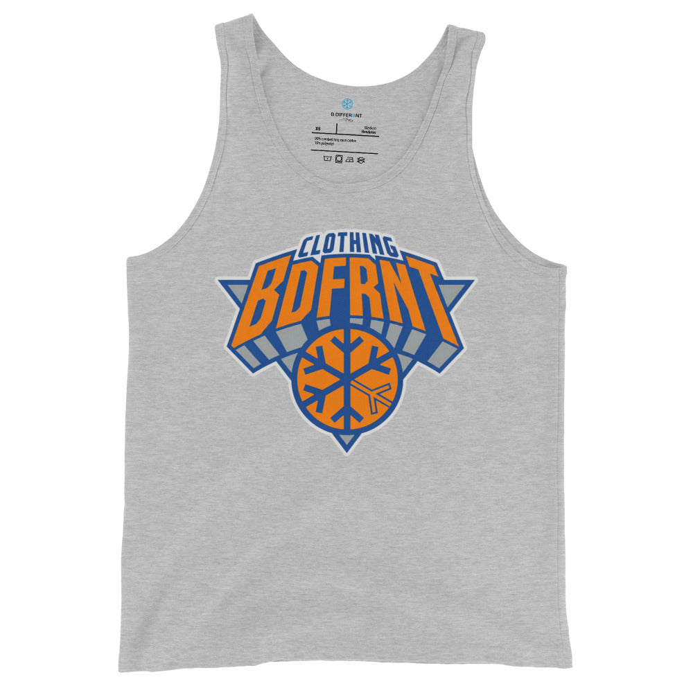 Gray-BDFRNT Logo 2011 Tank Top from B.Different Clothing, front view, graffiti-inspired streetwear