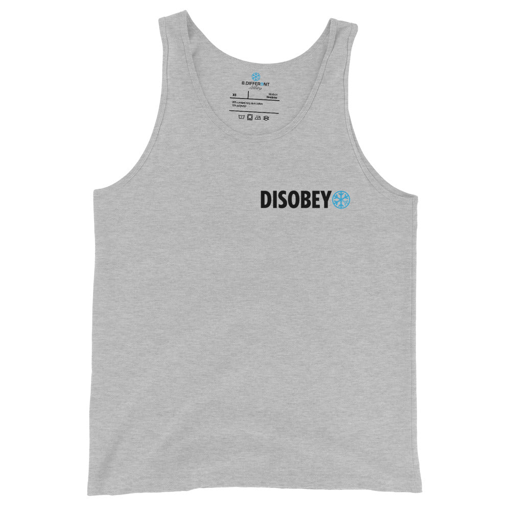 Gray-Pixel Disobey Tank Top from B.Different Clothing, front view, graffiti-inspired streetwear