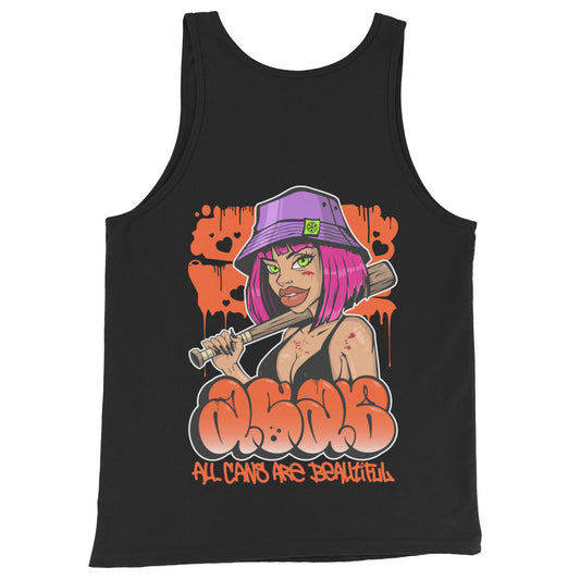 Black-ACAB Girl Graffiti Tank Top from B.Different Clothing, back view, graffiti-inspired streetwear