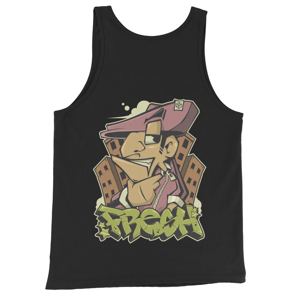 Black-Fresh Graffiti Character Tank Top from B.Different Clothing, back view, graffiti-inspired streetwear
