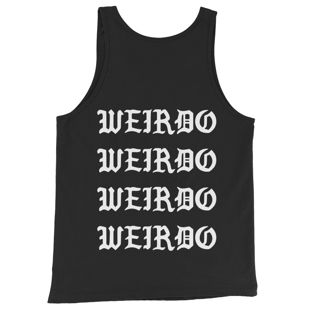 Black-I Feel Like a Weirdo Tank Top from B.Different Clothing, back view, graffiti-inspired streetwear