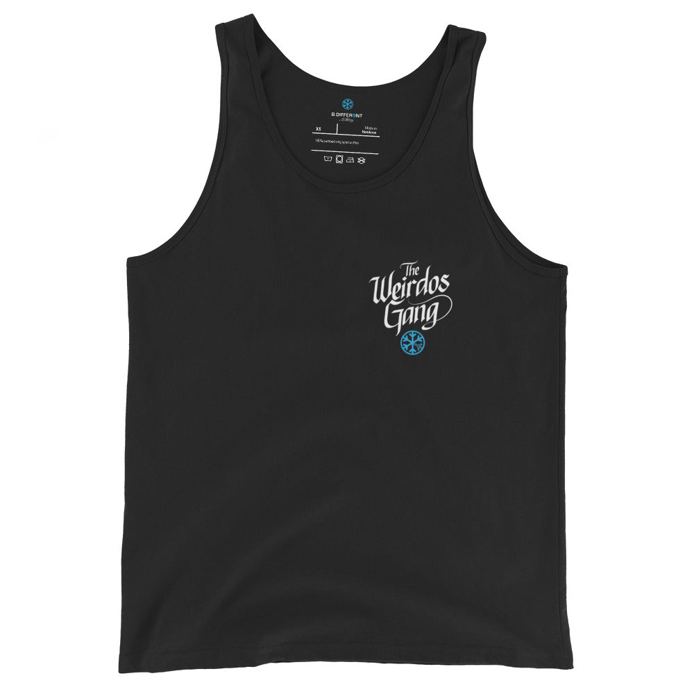 front Weirdos gang lettering tank top black by B.Different Clothing street art graffiti inspired brand for weirdos, outsiders, and misfits.
