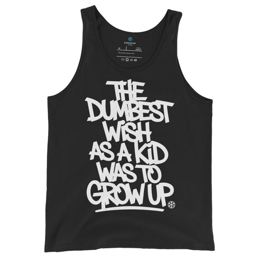 Black-The Dumbest Wish Graffiti Tag Tank Top from B.Different Clothing, front view, graffiti-inspired streetwear