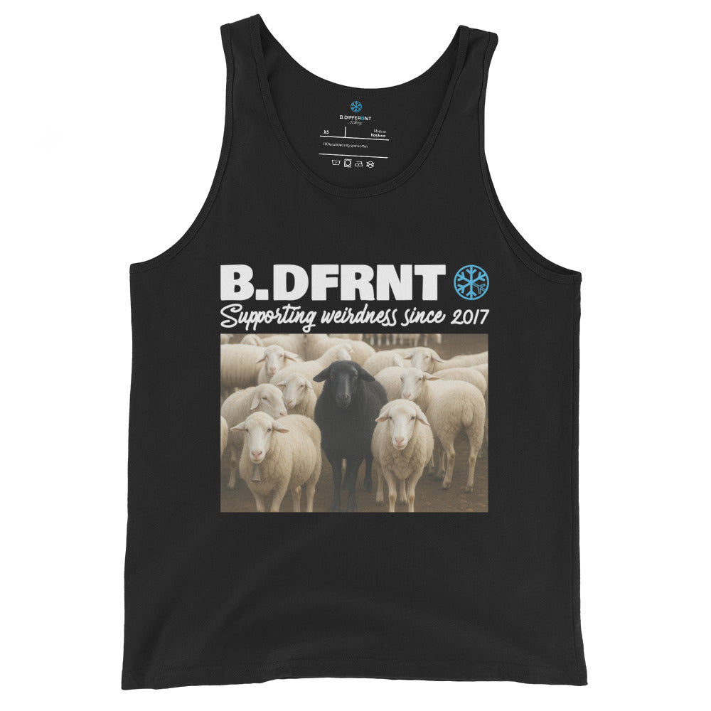 Black-Black Sheep Tank Top from B.Different Clothing, front view, graffiti-inspired streetwear