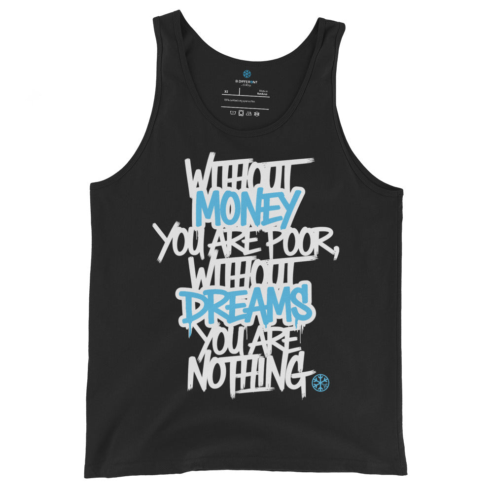 Black-Without Dreams You Are Nothing Graffiti Tank Top from B.Different Clothing, front view, graffiti-inspired streetwear