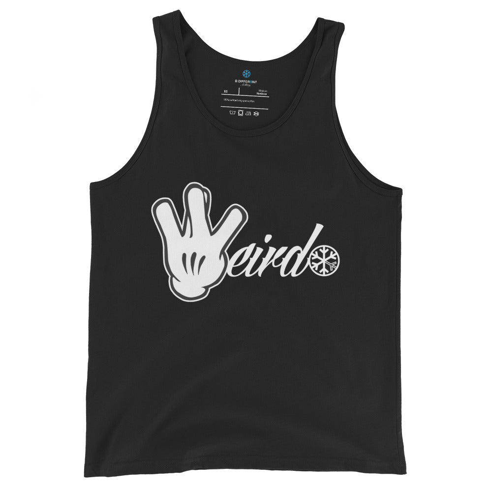 Black-Weirdo Hand Sign Tank Top from B.Different Clothing, front view, graffiti-inspired streetwear
