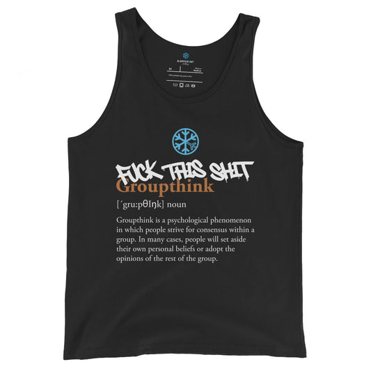 Black-Groupthink Graffiti Tank Top from B.Different Clothing, front view, graffiti-inspired streetwear
