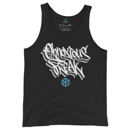 Black-Obnoxious Freak Graffiti Tank Top from B.Different Clothing, front view, graffiti-inspired streetwear