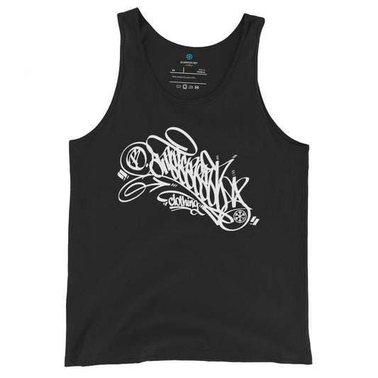 Black-B.Different Clothing Graffiti Tag Tank Top from B.Different Clothing, front view, graffiti-inspired streetwear
