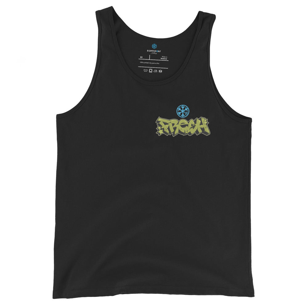 Black-Fresh Graffiti Character Tank Top from B.Different Clothing, front view, graffiti-inspired streetwear