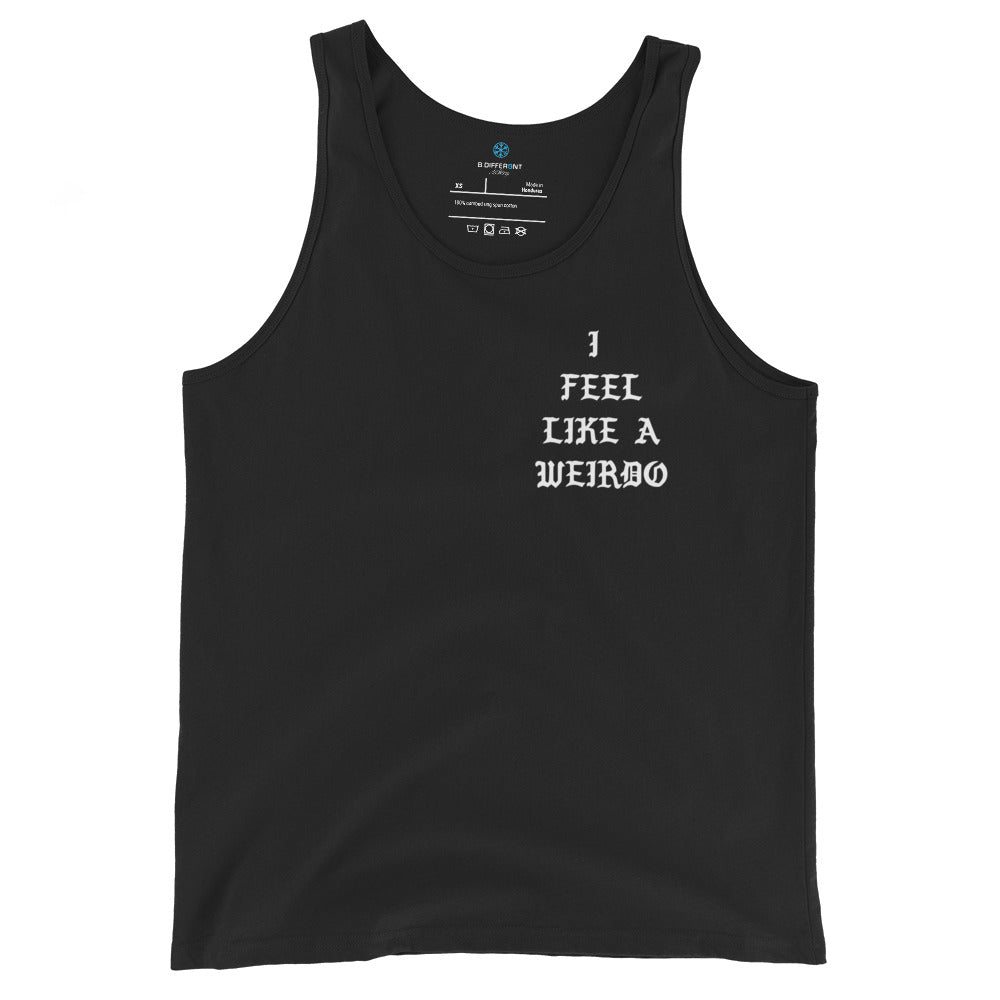 Black-I Feel Like a Weirdo Tank Top from B.Different Clothing, front view, graffiti-inspired streetwear