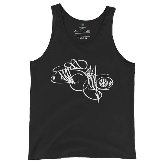 Black-Misfit Tag Tank Top by Graffiti Dad from B.Different Clothing, front view, graffiti-inspired streetwear