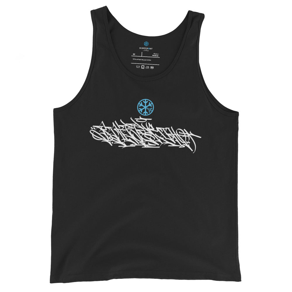 Black-Shew Collab Graffiti Tank Top from B.Different Clothing, front view, graffiti-inspired streetwear
