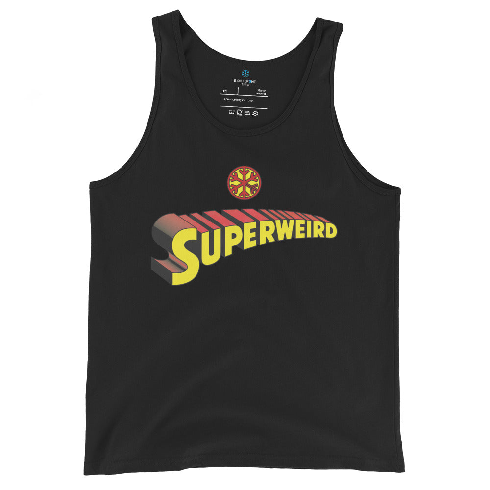 Black-Superweird Tank Top from B.Different Clothing, front view, graffiti-inspired streetwear