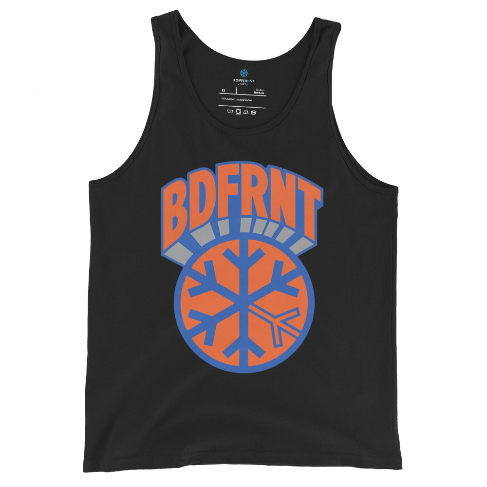 Black-BDFRNT Logo 1989 Tank Top from B.Different Clothing, front view, graffiti-inspired streetwear