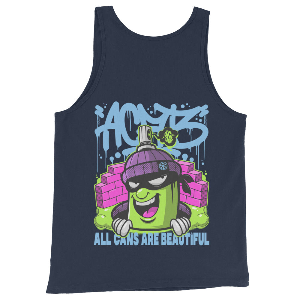 Navy-ACAB Graffiti Character Tank Top from B.Different Clothing, back view, graffiti-inspired streetwear