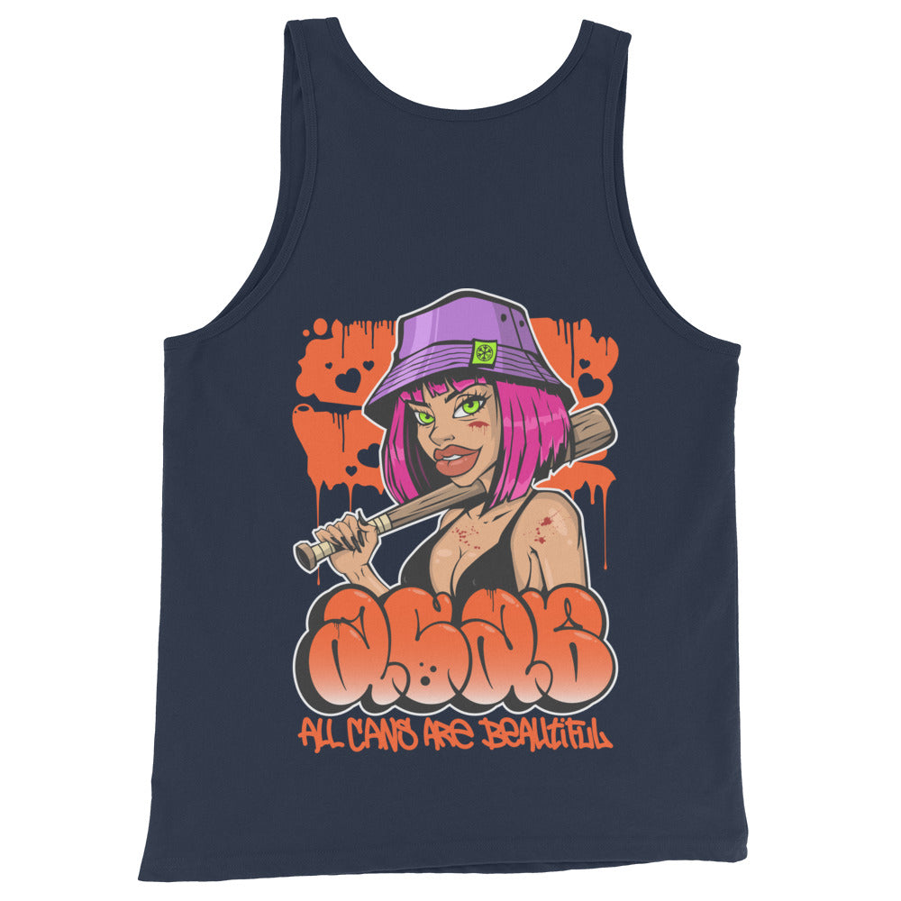 Navy-ACAB Girl Graffiti Tank Top from B.Different Clothing, back view, graffiti-inspired streetwear