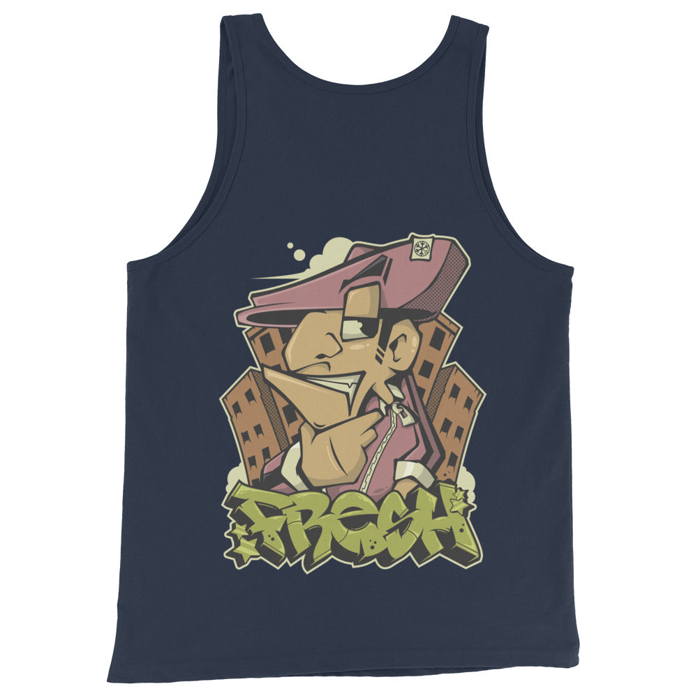 Navy-Fresh Graffiti Character Tank Top from B.Different Clothing, front view, graffiti-inspired streetwear