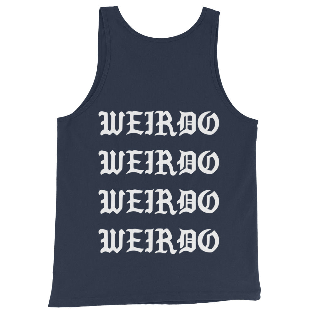 Navy-I Feel Like a Weirdo Tank Top from B.Different Clothing, back view, graffiti-inspired streetwear
