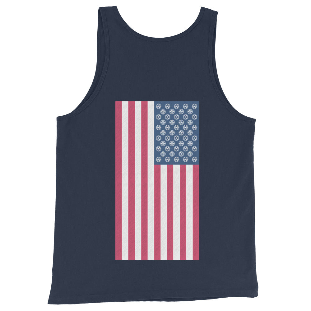 Navy-Flag Graffiti Tank Top from B.Different Clothing, back view, graffiti-inspired streetwear