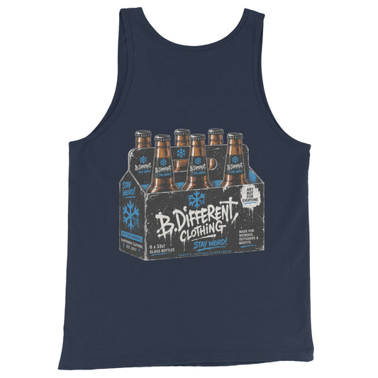 Navy-Six Pack Beer Graffiti Tank Top from B.Different Clothing, back view, graffiti-inspired streetwear