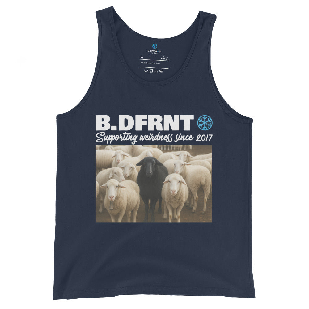 Navy-Black Sheep Tank Top from B.Different Clothing, front view, graffiti-inspired streetwear