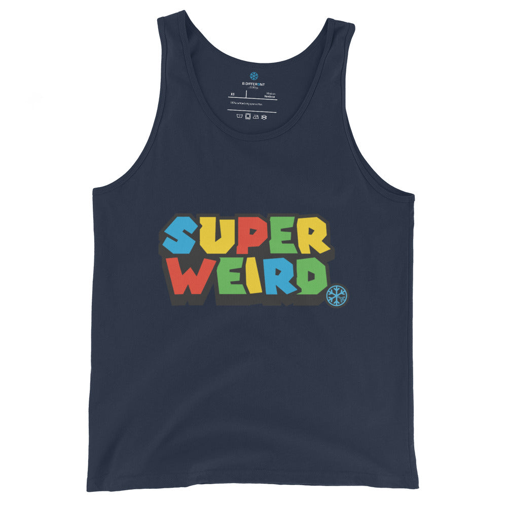 Navy-Super Weird Tank Top from B.Different Clothing, front view, graffiti-inspired streetwear